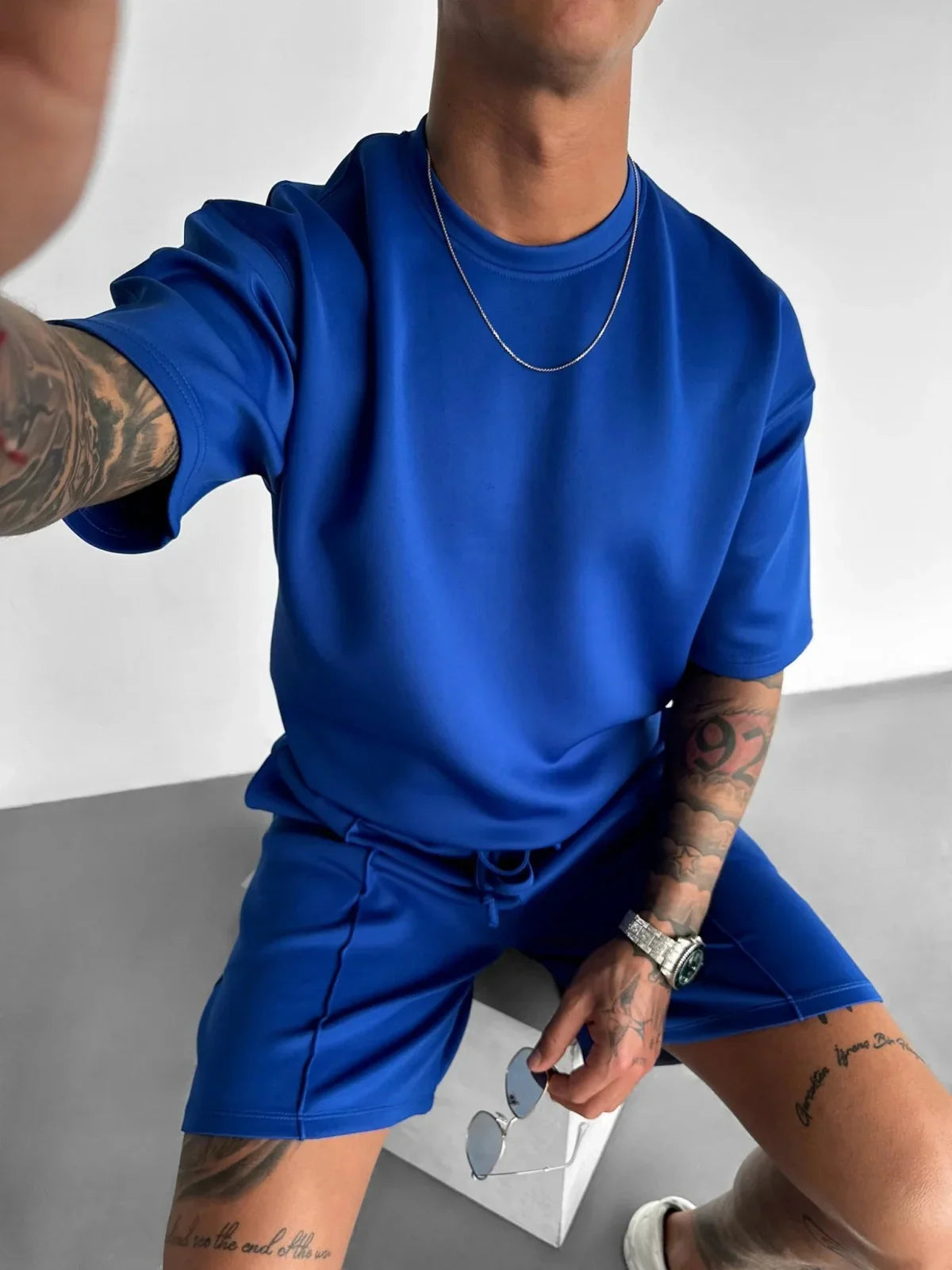 Men's black polyester sets styled look — versatile — Abakhan Summer 2 Piece Set — Oscar Blackwood