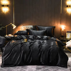 Unisex black silk bedding close-up — versatile — Bloom Silk Bedding Set — Oscar Blackwood