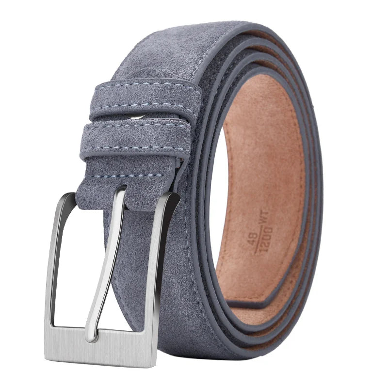 Men's gray textured belt detail view — versatile — Vandeventer Cow Leather Belt — Oscar Blackwood