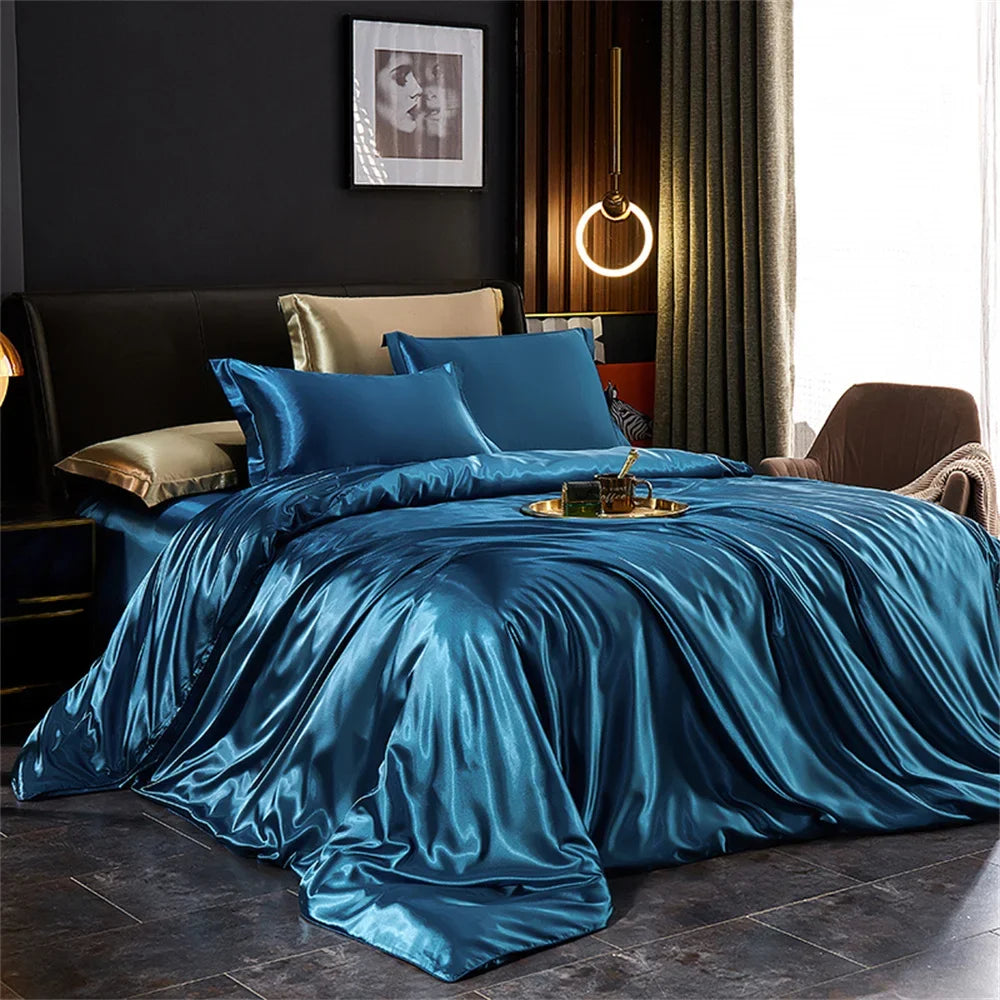 Unisex blue silk moonlight back view — versatile — Moonlight Silk Bedding Set — Oscar Blackwood
