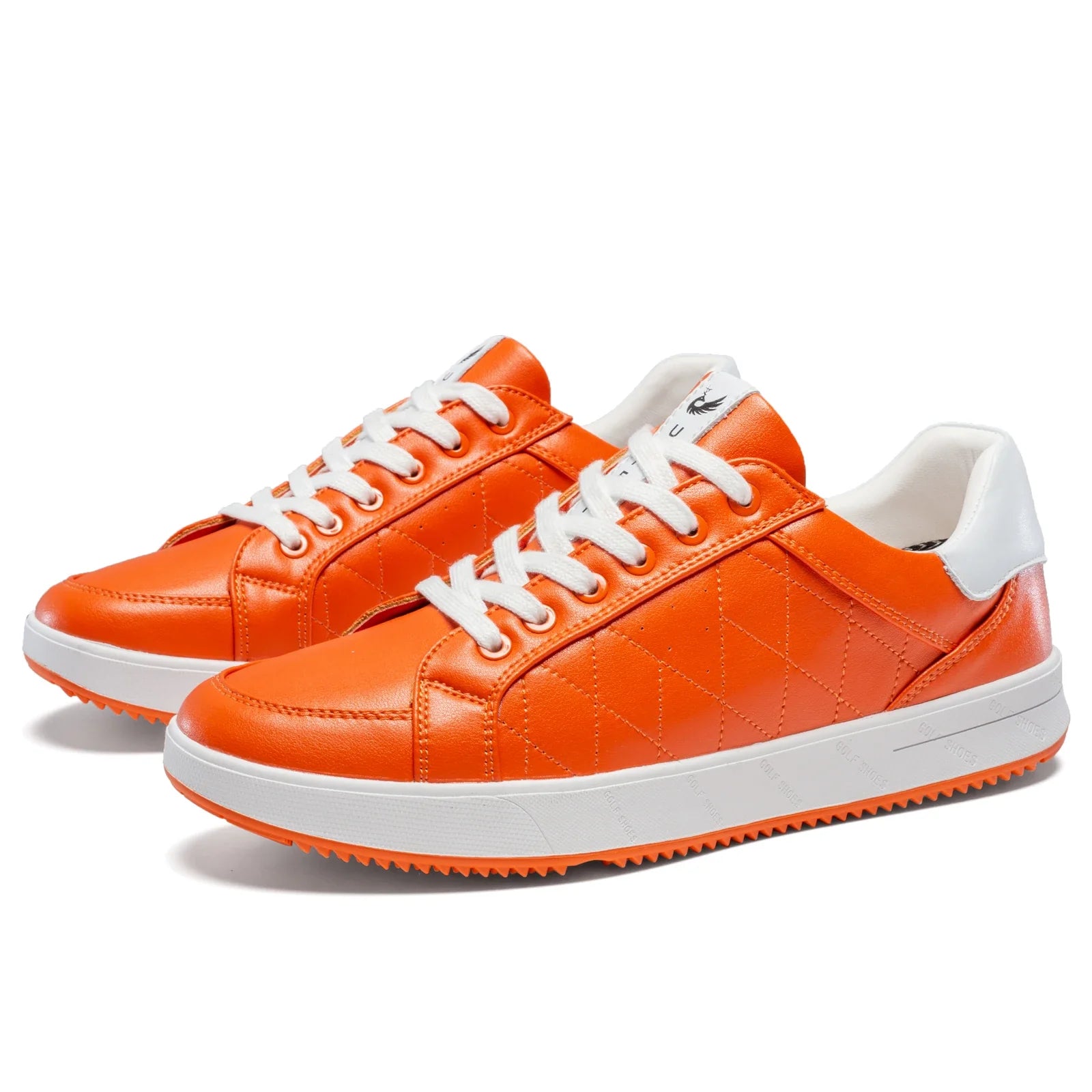 Men's orange leather shoes detail view — versatile — Double-Waggle Golf Shoes — Oscar Blackwood