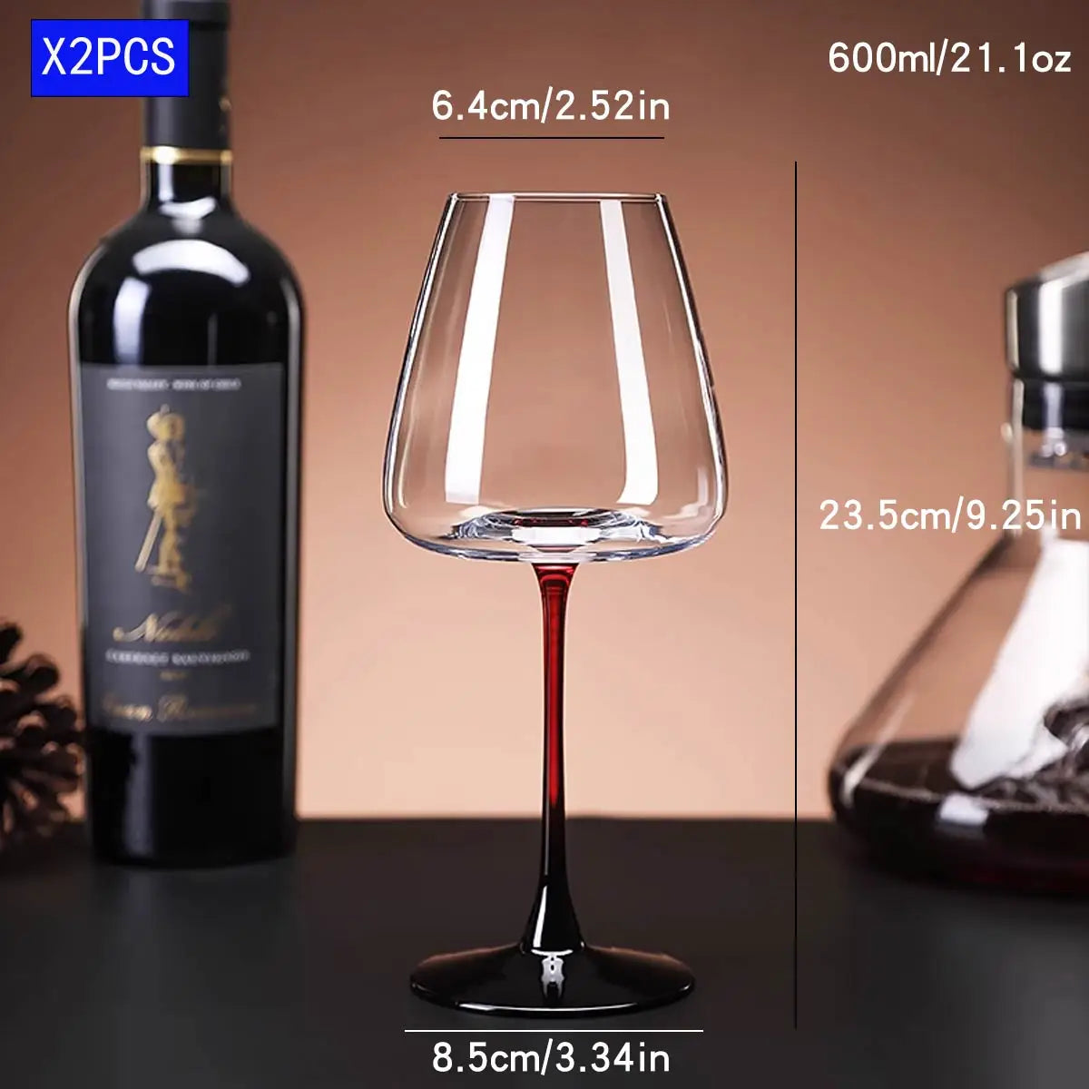 Unisex red pole wine alternate angle — versatile — Burgundy Wine glass — Oscar Blackwood