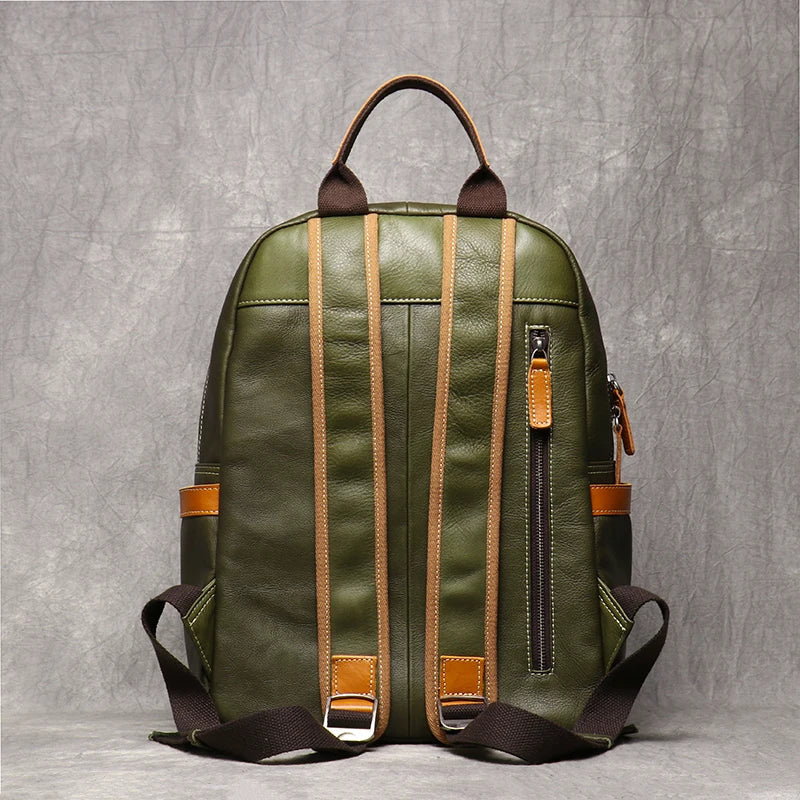 Unisex black leather backpack back view — versatile — Azzurro Genuine Leather Backpack — Oscar Blackwood