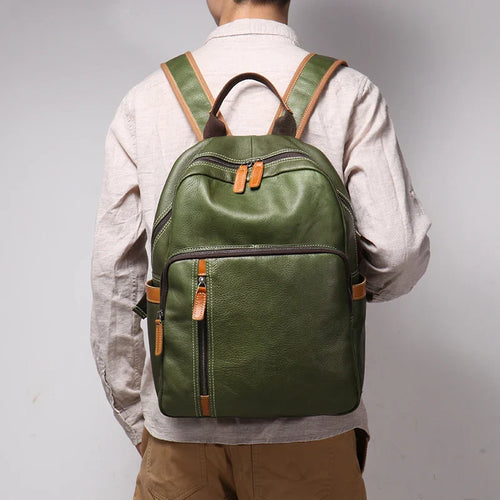 Unisex black leather backpack front view — versatile — Azzurro Genuine Leather Backpack — Oscar Blackwood