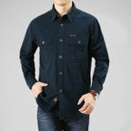 Men's navy-1 cotton vanderbilt detail view — versatile — Vanderbilt Outdoor Shirt — Oscar Blackwood