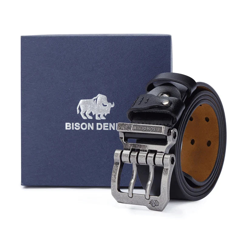 Men's brown leather belt back view — versatile — Double Bison Belt — Oscar Blackwood