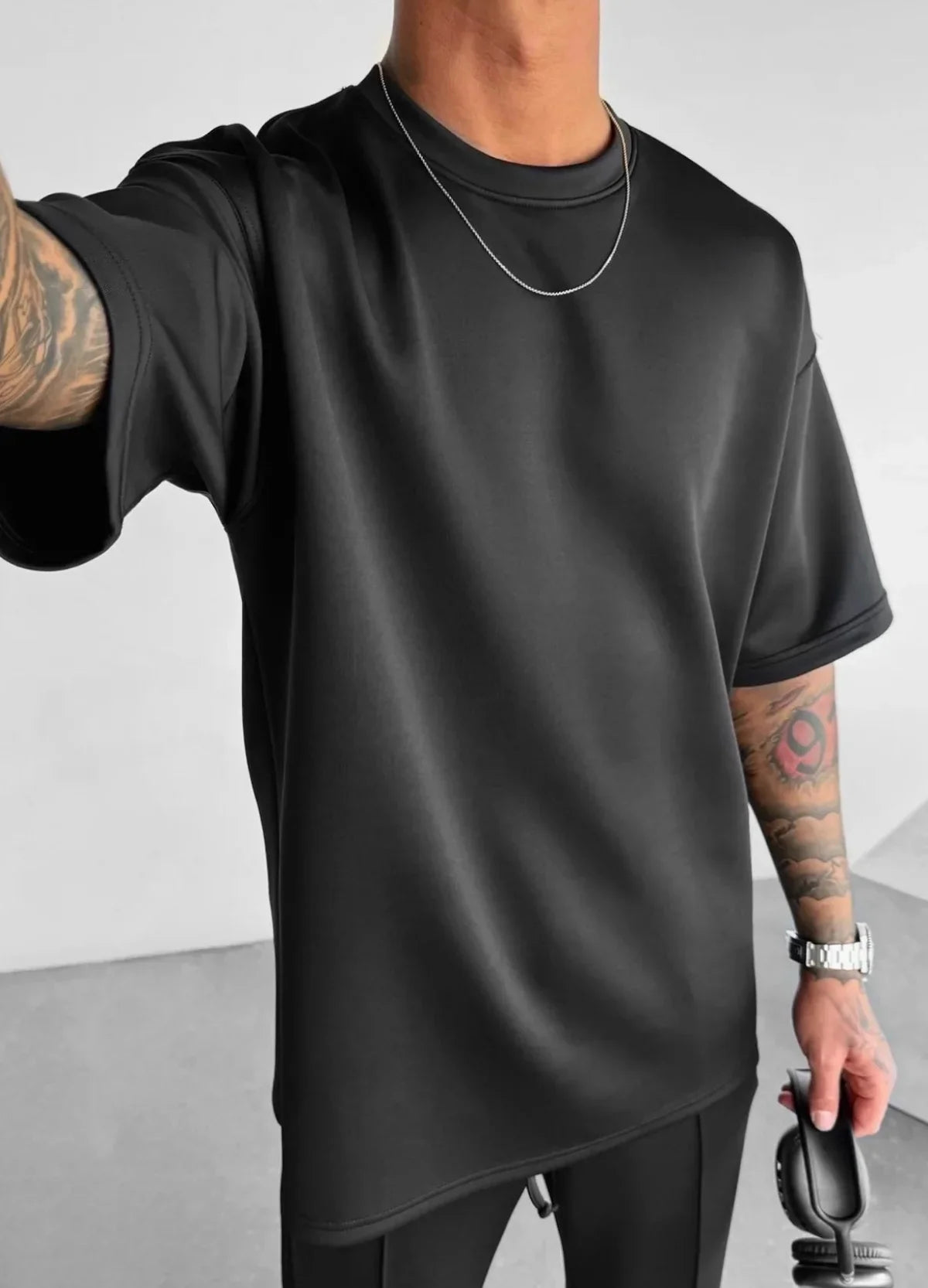 Men's black polyester sets color detail — versatile — Abakhan Summer 2 Piece Set — Oscar Blackwood