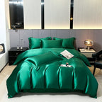 Unisex green silk bedding side view — versatile — Bloom Silk Bedding Set — Oscar Blackwood
