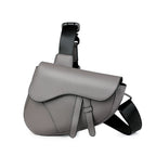 Women's gray leather handbag back view — everyday — Albert Saddle Crossbody Bag — Oscar Blackwood
