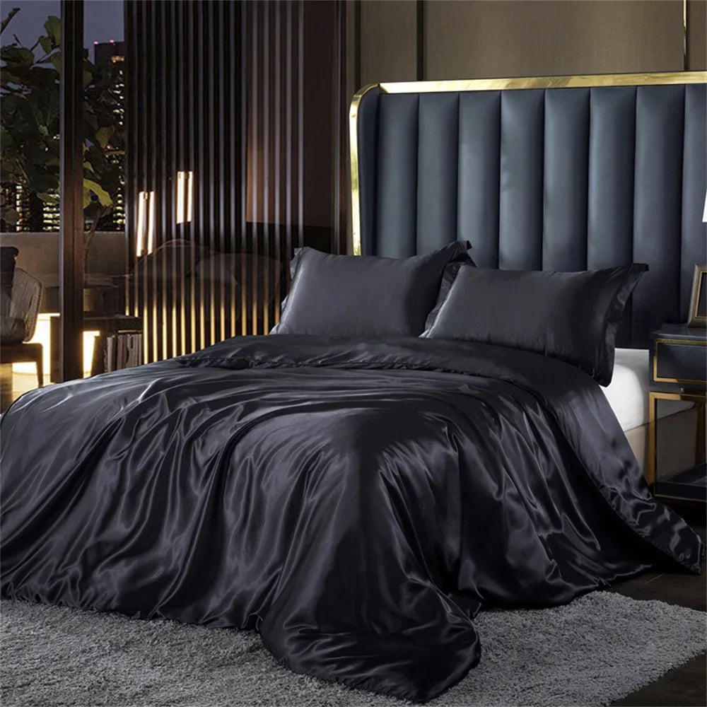 Unisex black silk moonlight close-up — versatile — Moonlight Silk Bedding Set — Oscar Blackwood