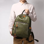 Unisex black leather backpack back view — versatile — Azzurro Genuine Leather Backpack — Oscar Blackwood