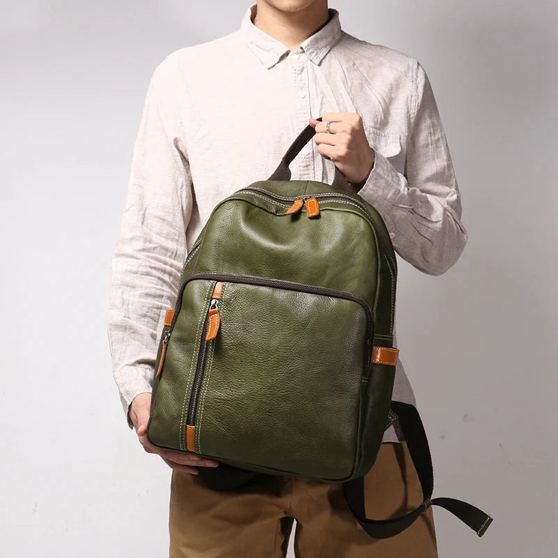 Unisex black leather backpack back view — versatile — Azzurro Genuine Leather Backpack — Oscar Blackwood