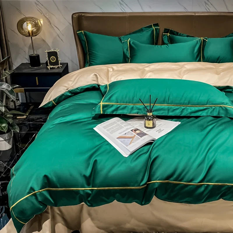 Unisex green cotton moonglow detail view — versatile — Moonglow Cotton Bedding Set — Oscar Blackwood
