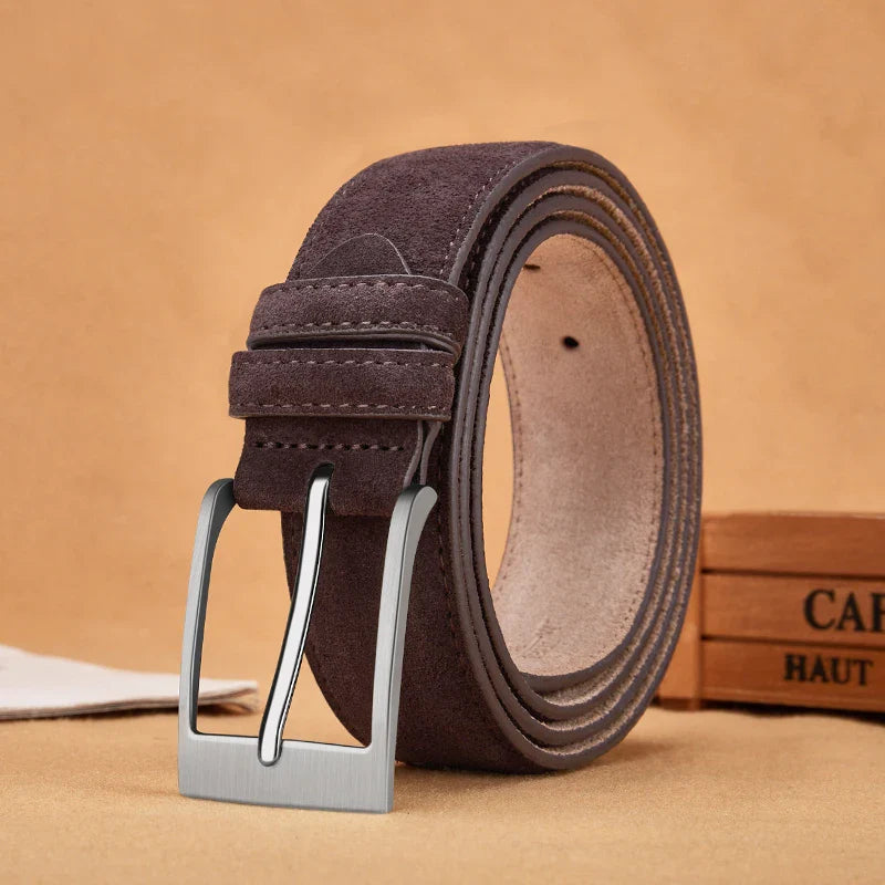 Men's red textured belt close-up — versatile — Vandeventer Cow Leather Belt — Oscar Blackwood