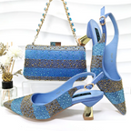 Women's blue heels detail view — elegant — Vittoria Heels & Bag — Oscar Blackwood