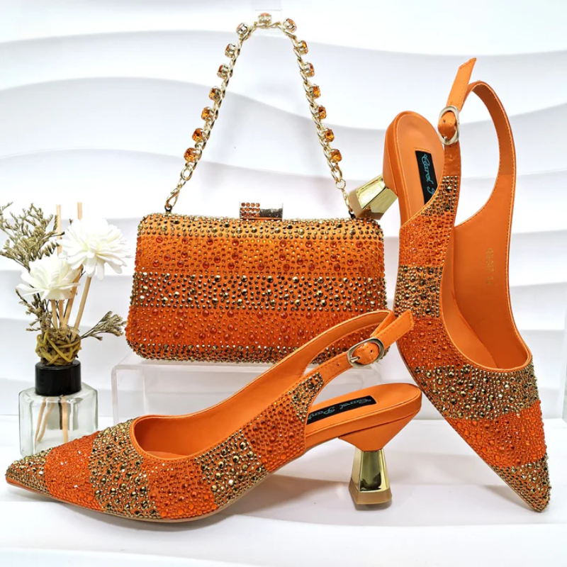 Women's orange heels color detail — elegant — Vittoria Heels & Bag — Oscar Blackwood