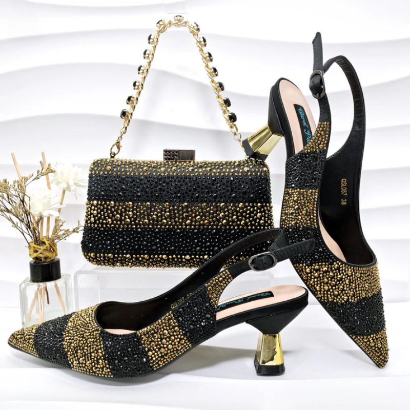 Women's black heels side view — elegant — Vittoria Heels & Bag — Oscar Blackwood