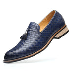 Men's navy woven loafers color detail — versatile — Ludo Weave Leather Loafers — Oscar Blackwood