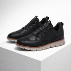 Men's black leather loafers front view — versatile — Azzard Casual Leather Shoes — Oscar Blackwood