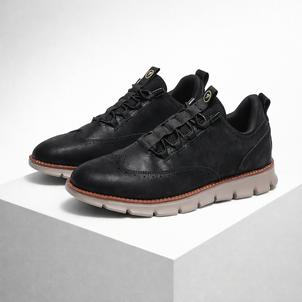 Men's black leather loafers front view — versatile — Azzard Casual Leather Shoes — Oscar Blackwood
