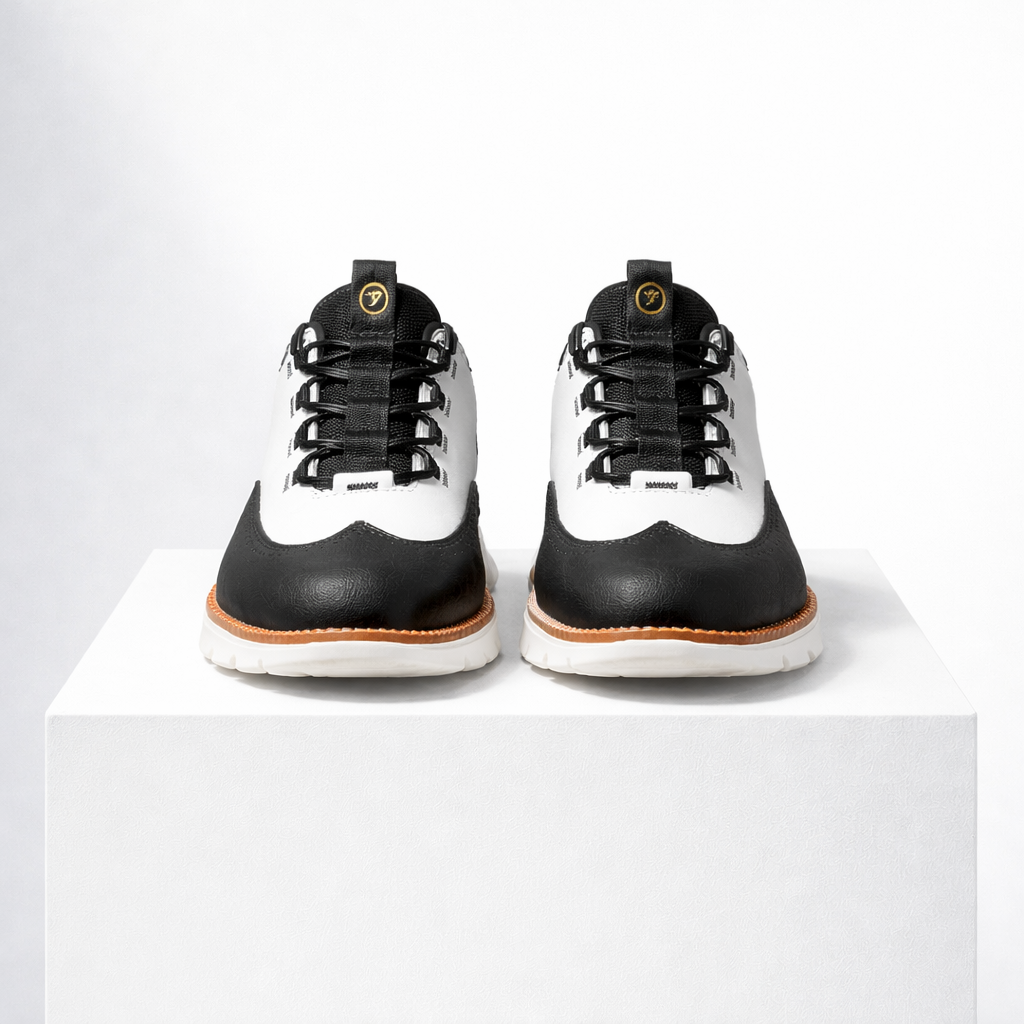 Men's black-white leather loafers side view — versatile — Azzard Casual Leather Shoes — Oscar Blackwood