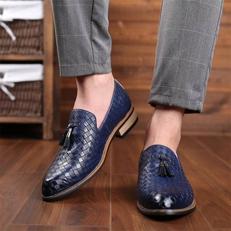Men's woven loafers close-up — versatile — Ludo Weave Leather Loafers — Oscar Blackwood