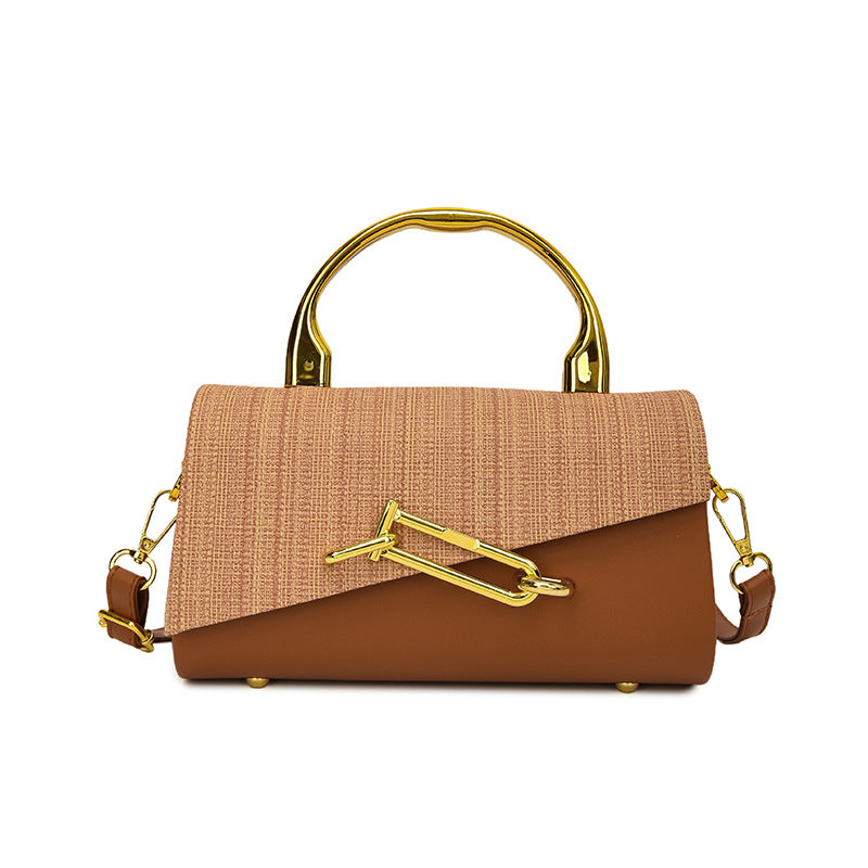 Women's brown geometric handbag side view — everyday — Samira Crossbody Handbag — Oscar Blackwood