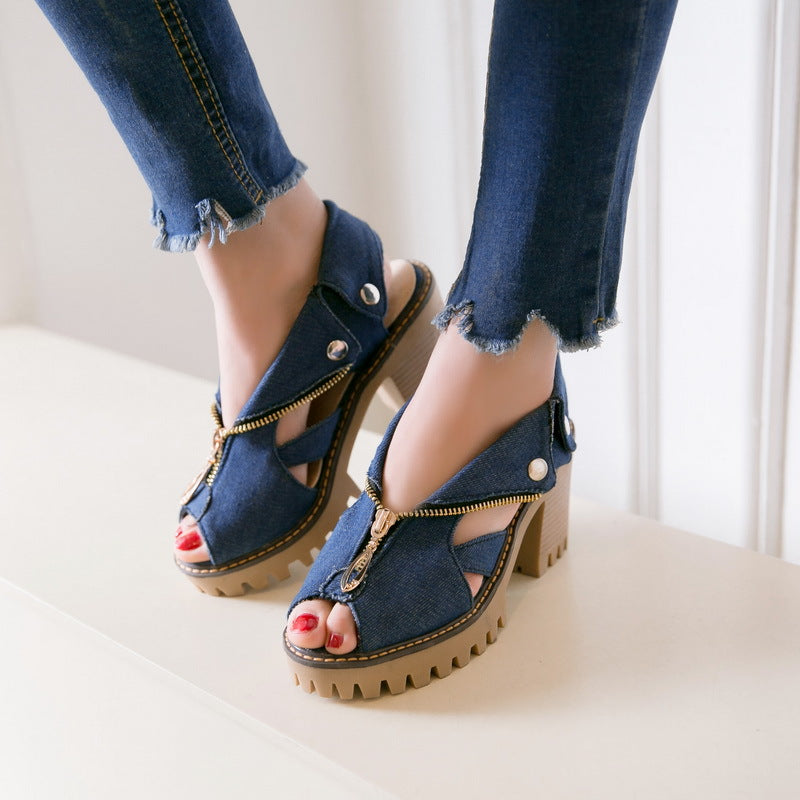 Women's suede heels back view — elegant — Anna Denim Block Heels — Oscar Blackwood