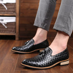 Men's woven loafers styled look — versatile — Ludo Weave Leather Loafers — Oscar Blackwood
