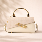 Women's beige geometric handbag back view — everyday — Samira Crossbody Handbag — Oscar Blackwood
