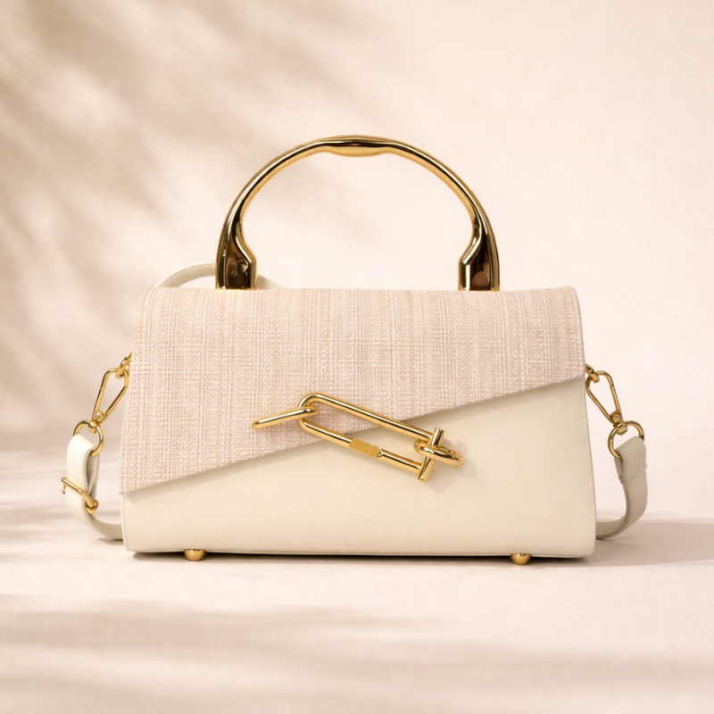Women's beige geometric handbag back view — everyday — Samira Crossbody Handbag — Oscar Blackwood