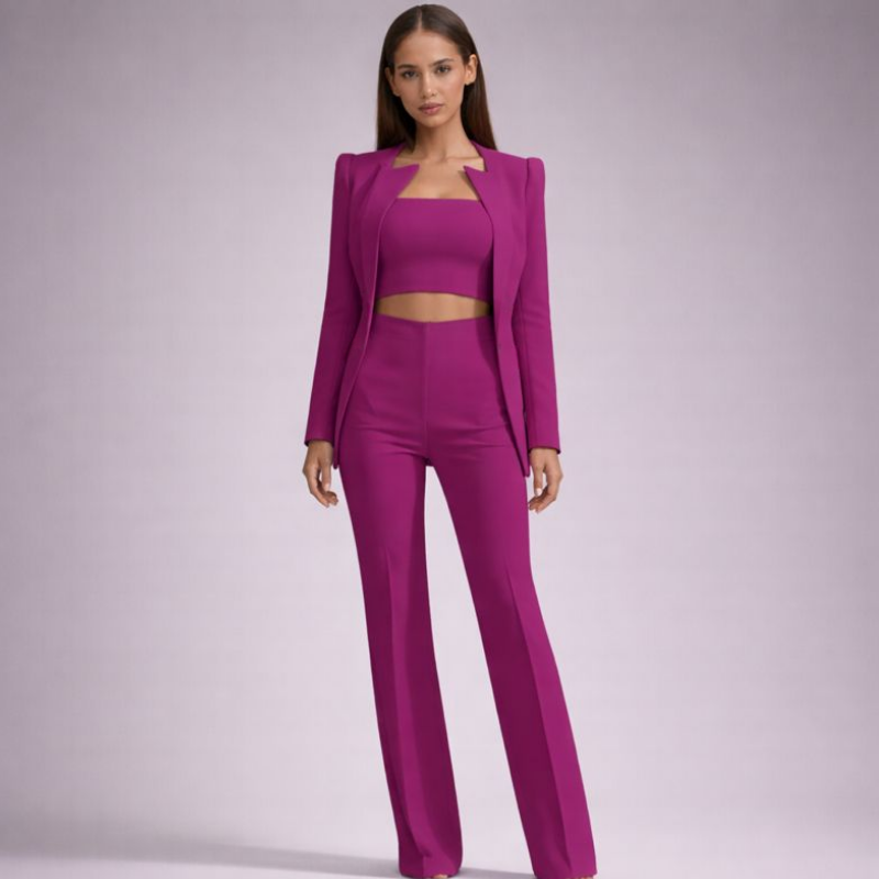 Women's magenta pants color detail — versatile — Anica 3 Piece Set — Oscar Blackwood