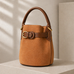 Women's suede bag front view — everyday — Celeste Bucket Bag for every occasion — Oscar Blackwood