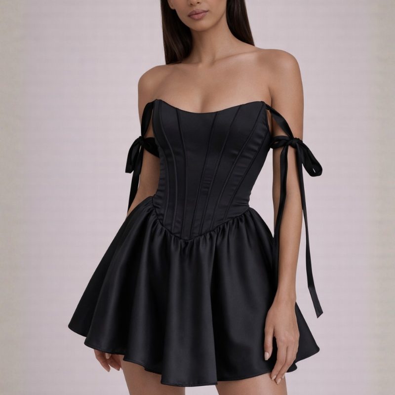 Women's black lace dress front view — chic — Michelle Mini Dress — Oscar Blackwood