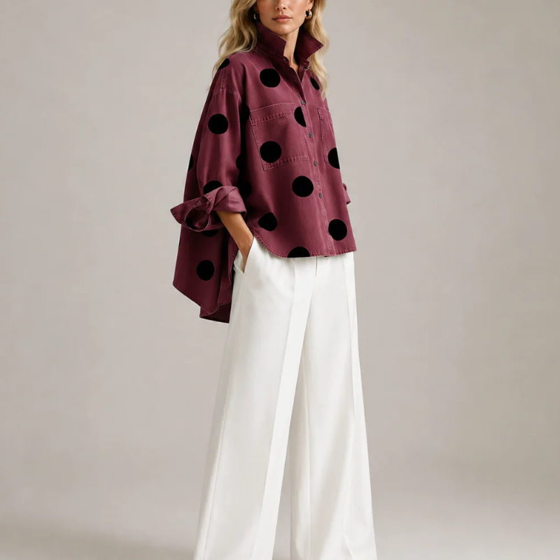 Women's muriel side view — versatile — Muriel Polka Dot Shirt for every occasion — Oscar Blackwood