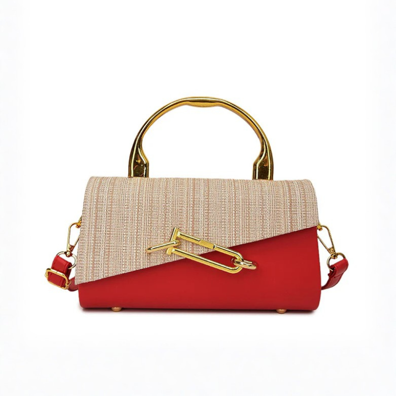 Women's red geometric handbag detail view — everyday — Samira Crossbody Handbag — Oscar Blackwood