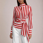Women's red striped alessia styled look — versatile — Alessia Striped Shirt — Oscar Blackwood