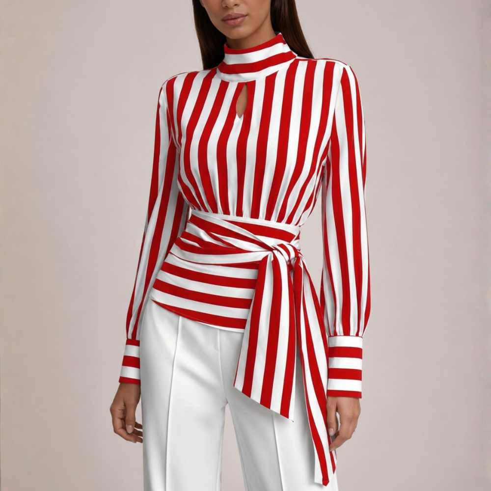 Women's red striped alessia styled look — versatile — Alessia Striped Shirt — Oscar Blackwood